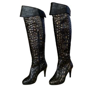 Black/Gold Italian leather over the knee boots